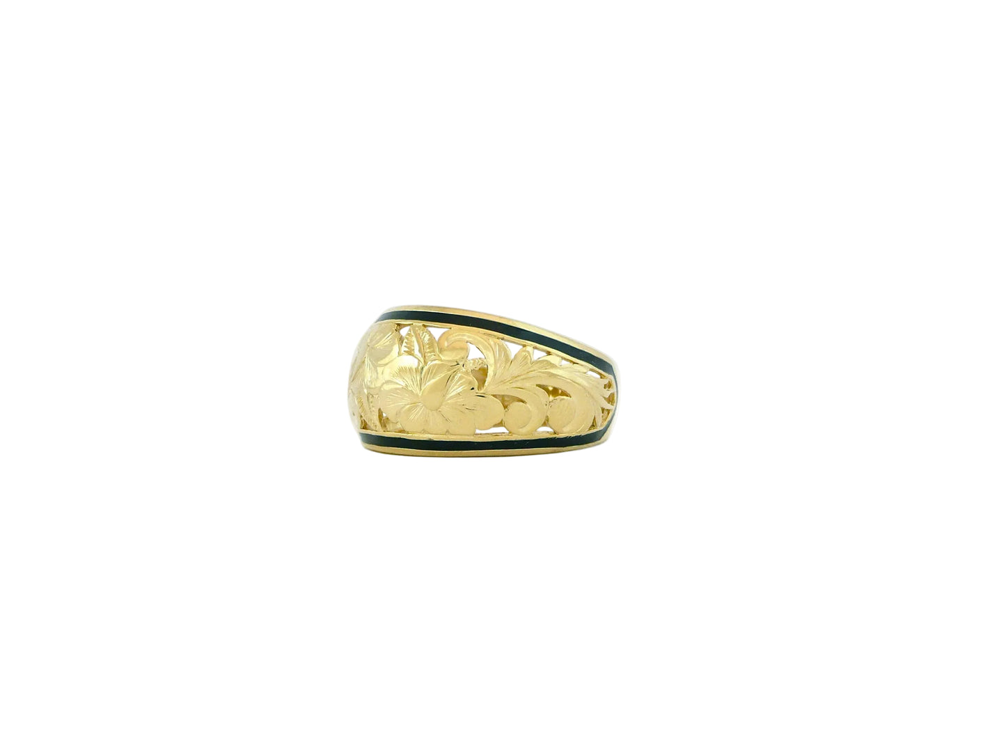 Hawaiian 14K Gold black ring, 12mm width.