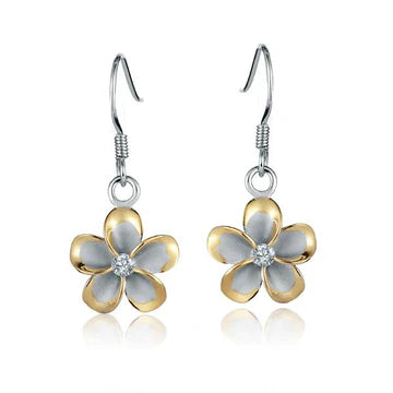 Plumeria CZ YG Plated Hook Earring - 12mm image 0