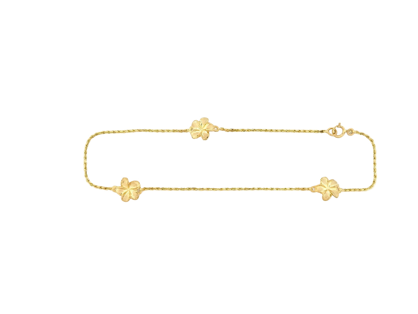 Hawaiian 14K Gold 3-flower anklet featuring delicate flower charms.