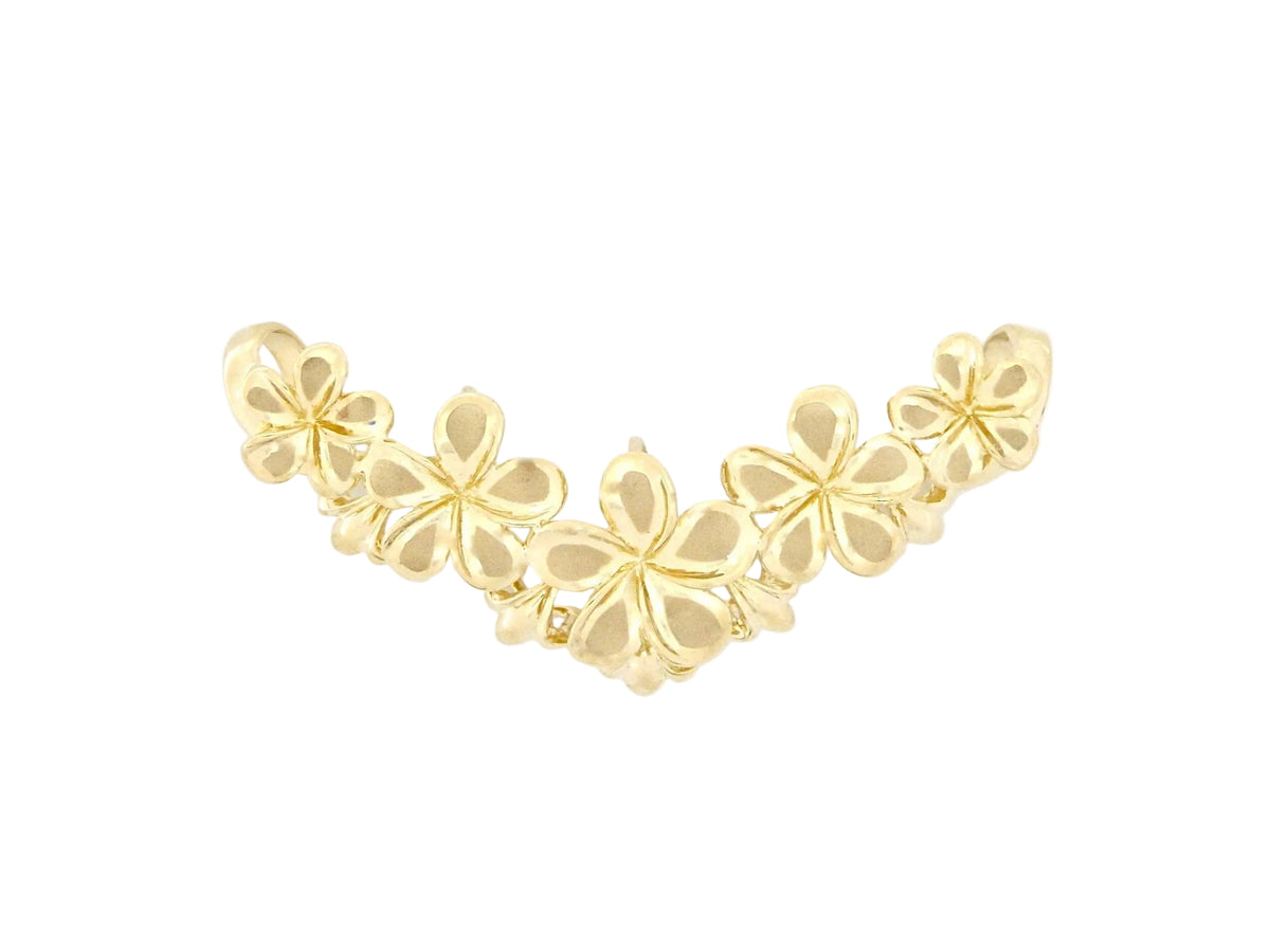 Hawaiian 14K Gold small 14K gold Plumeria slide pendant featuring five delicate flower designs.
