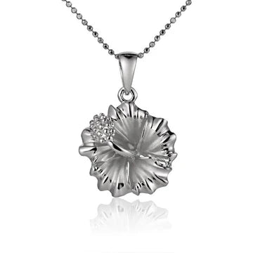 Hibiscus Rhodium Pendant - 15mm image 0