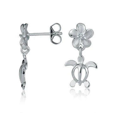 Plumeria Clear CZ Honu Rhod Earring - 8mm image 0