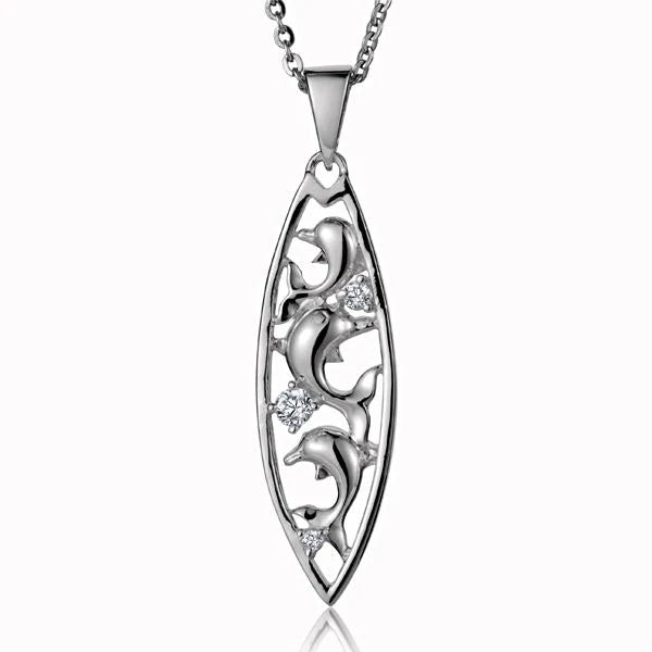 3 Dolphin CZ Surfboard Pendant image 0