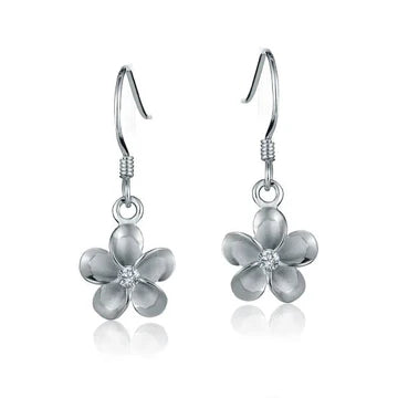Plumeria CZ Rhodium Plated Hook Earring - 10mm image 0