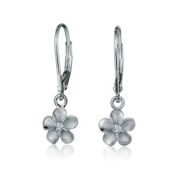 Plumeria Rhodium Plated L/B Earring - 8mm image 0