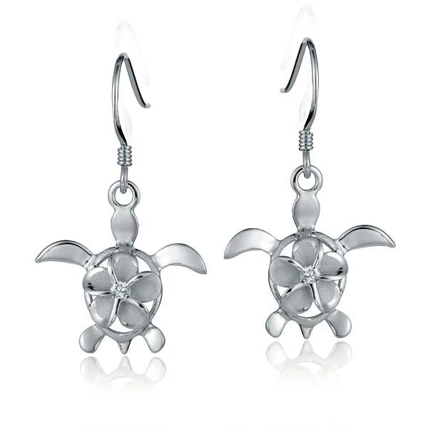 Plumeria CZ in Honu Rhod Hook Earring - 8mm image 0