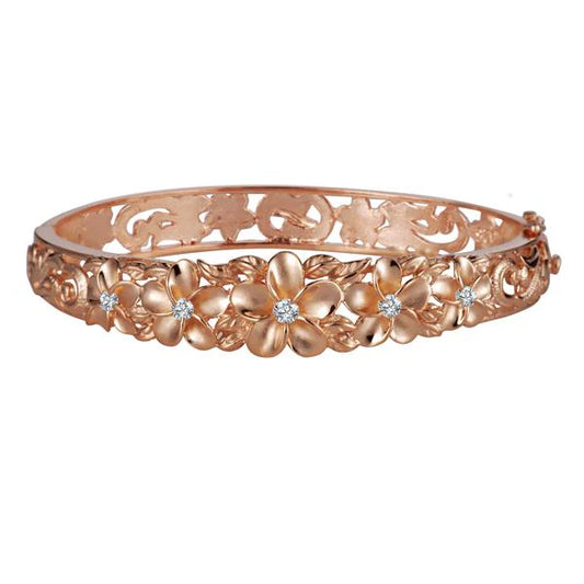 10-15mm 5 Plumeria Rhodium Pink Gold Coated Bangle