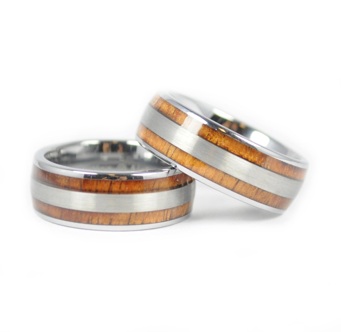 8mm double line hawaiian koa wood tungsten ring, comfort fit