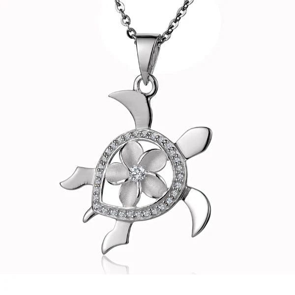 CZ Honu Plumeria Pendant image 0