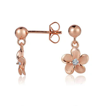Bead + Plumeria CZ PG Plated Earring - 10mm image 0