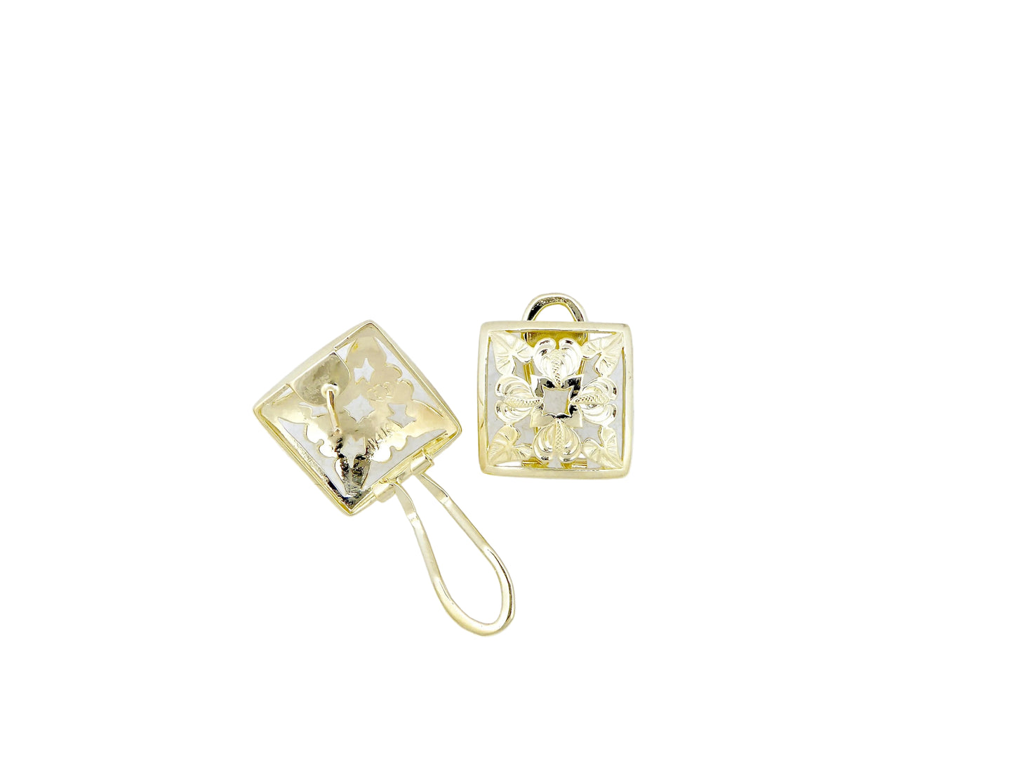 Small 14K gold Anthurium Quilt Earring featuring detailed floral design, perfect for elegant jewelry collection.