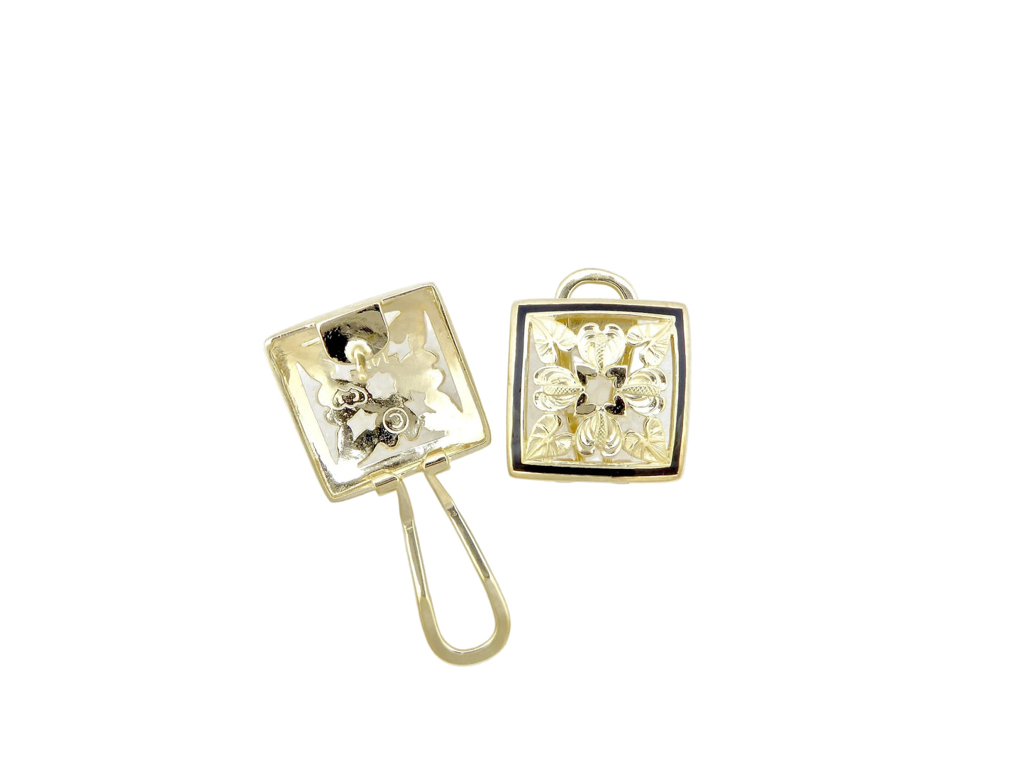 Small 14K gold Anthurium Quilt Earring featuring intricate floral design, crafted by Ashley's Gift Shop.
