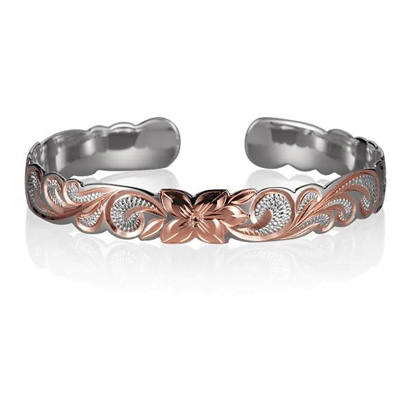 Hawaiian 925 Sterling Silver pink cuff bangle, 10mm wide, stylish jewelry accessory with a sleek, modern design.