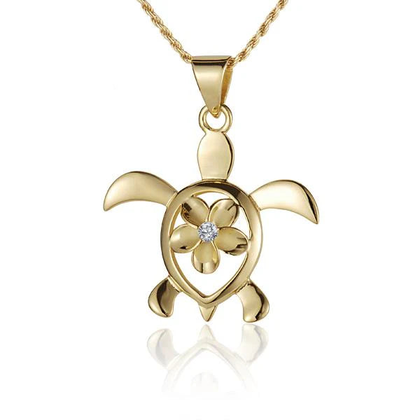 Plumeria in Honu YG Plated Pendant - 10mm image 0