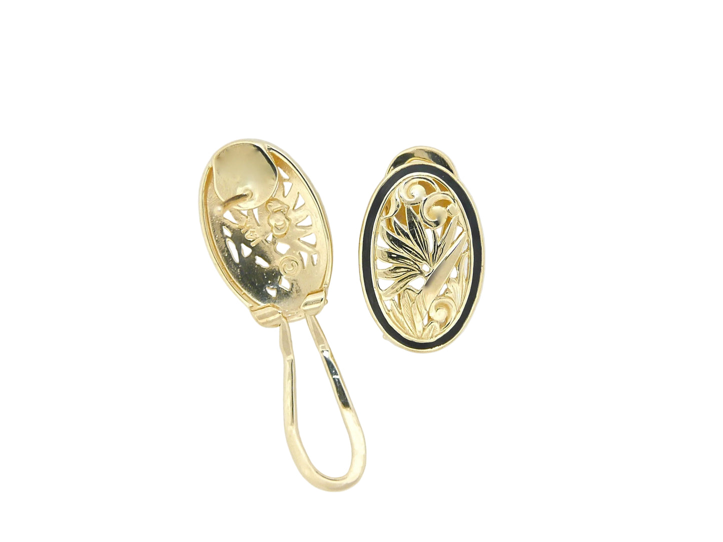 Small 14K gold Bird of Paradise earring featuring intricate floral design, perfect for elegant jewelry collection.