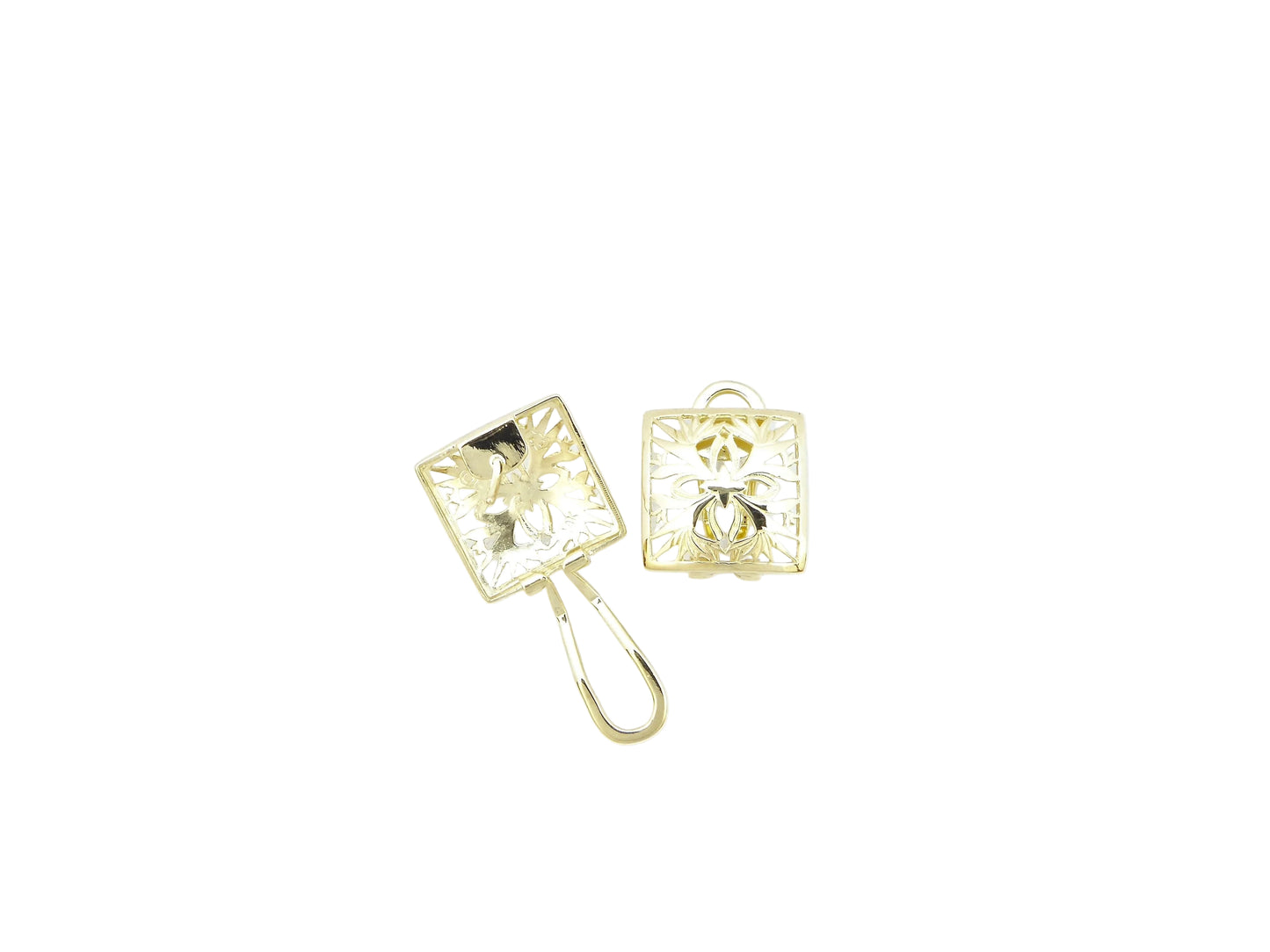 Small 14K gold BOP quilt earring featuring intricate quilting pattern, crafted by Ashley's Gift Shop.