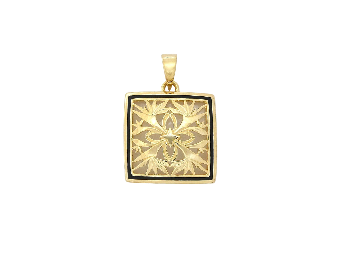 Large 14K gold BOP quilt pendant with detailed stitching and classic design, crafted by Ashley's Gift Shop.