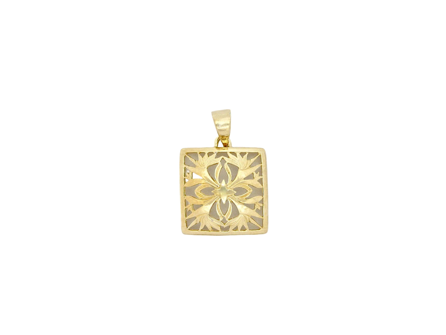 Small 14K gold BOP Quilt Pendant featuring detailed quilting design, crafted by Ashley's Gift Shop.