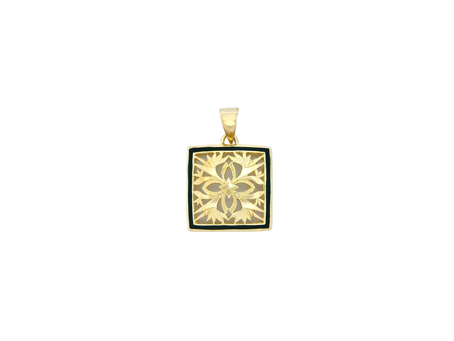 Small 14K gold BOP quilt pendant, showcasing intricate quilt design, perfect for jewelry and gift-giving.