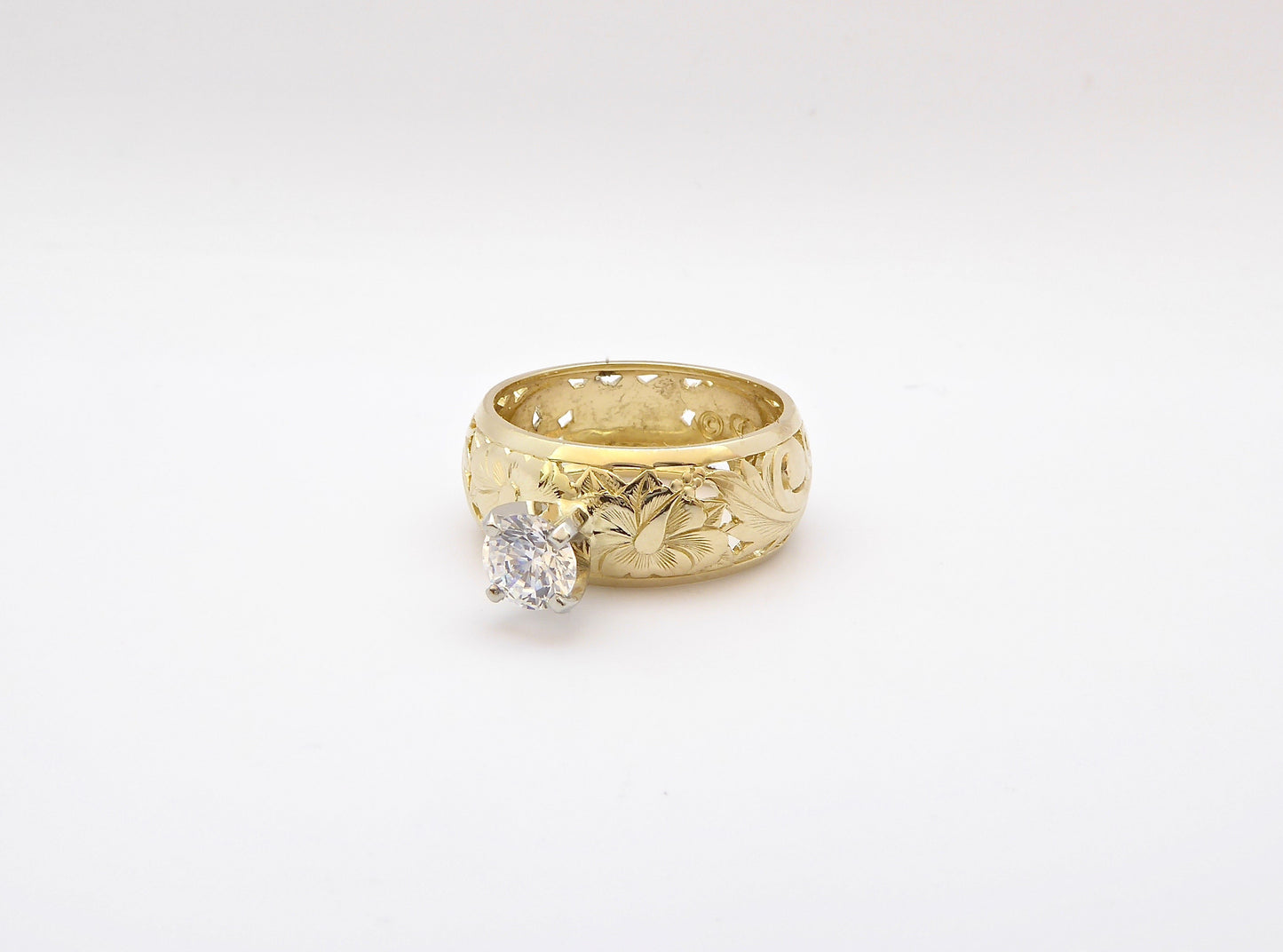 Hibiscus Dome Ring w/.50ct CZ - 8mm image 0