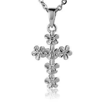Plumeria CZ Cross Rhodium Pendant - 4mm image 0