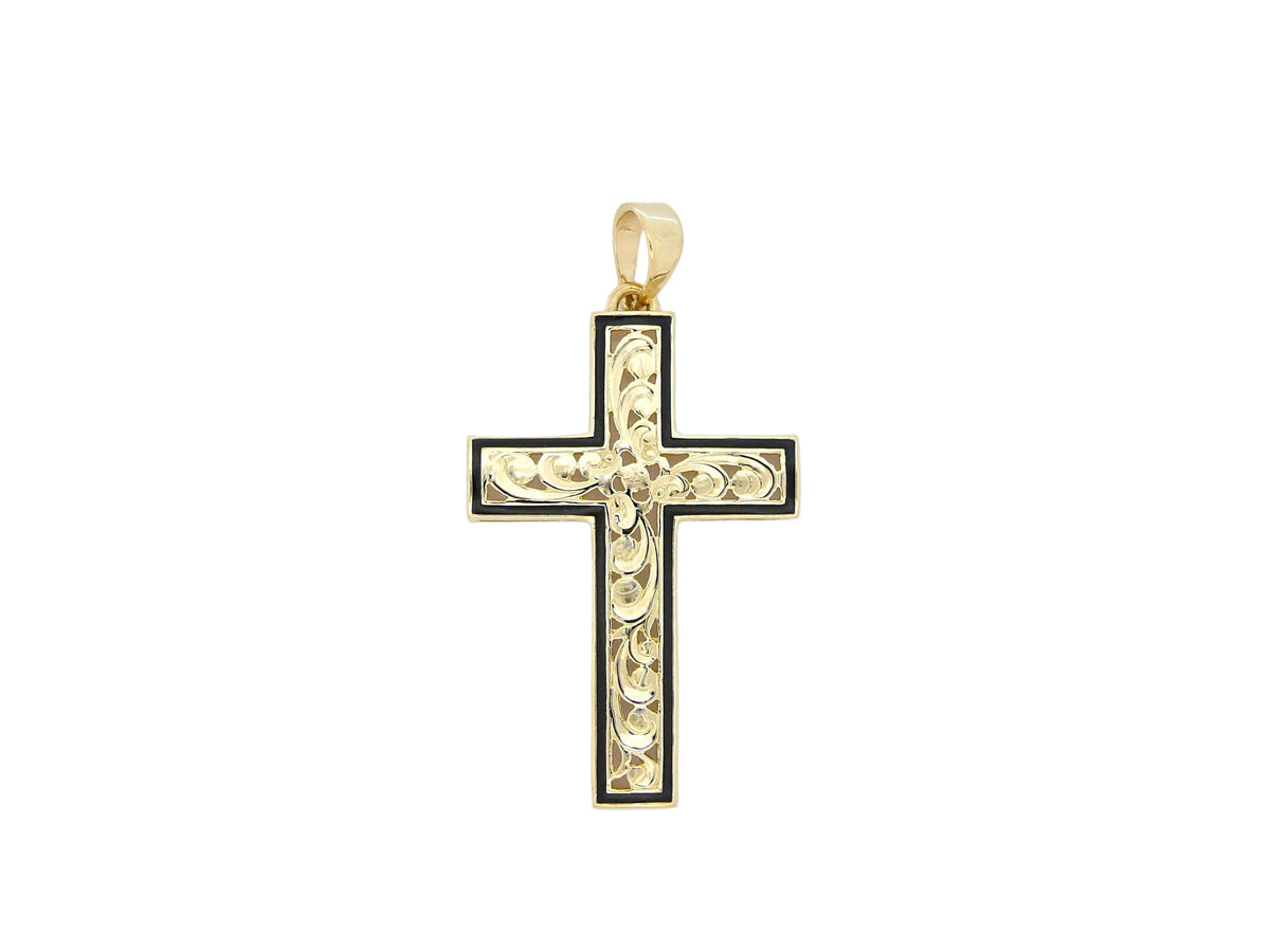 Hawaiian 14K Gold medium 14K gold cut-out cross pendant featuring intricate design.