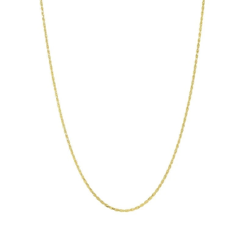 14K gold diamond-cut rope chain, 1mm thickness, showcasing intricate detailing and shiny finish.