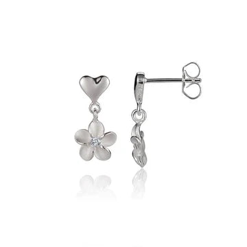 Heart Plumeria CZ Earring -6/8mm image 0