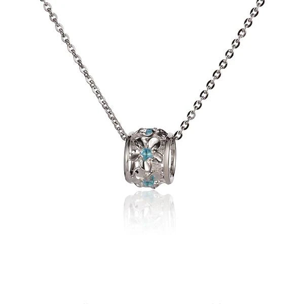 Plumeria Blue CZ Barrel Pendant (M) image 0