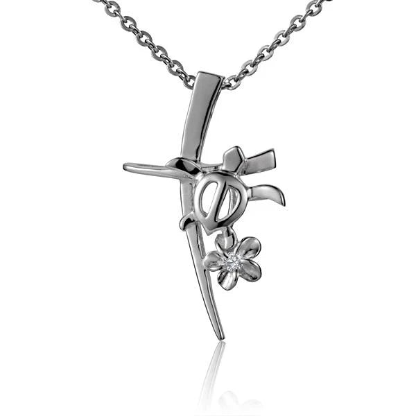 Cross Honu W Plumeria Pendant -6mm image 0