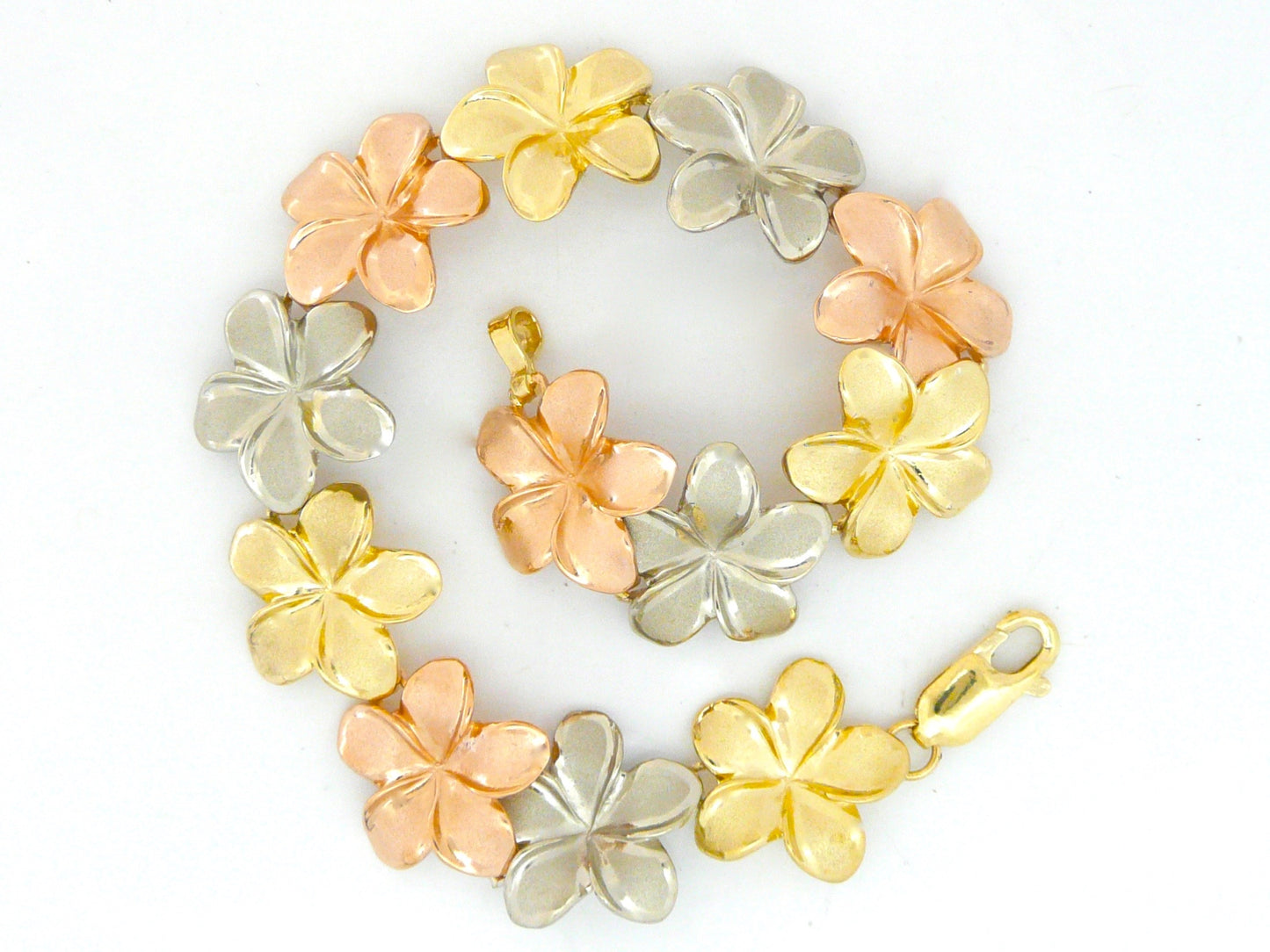 Tri-Color Plumeria Link Bracelet #4 image 0