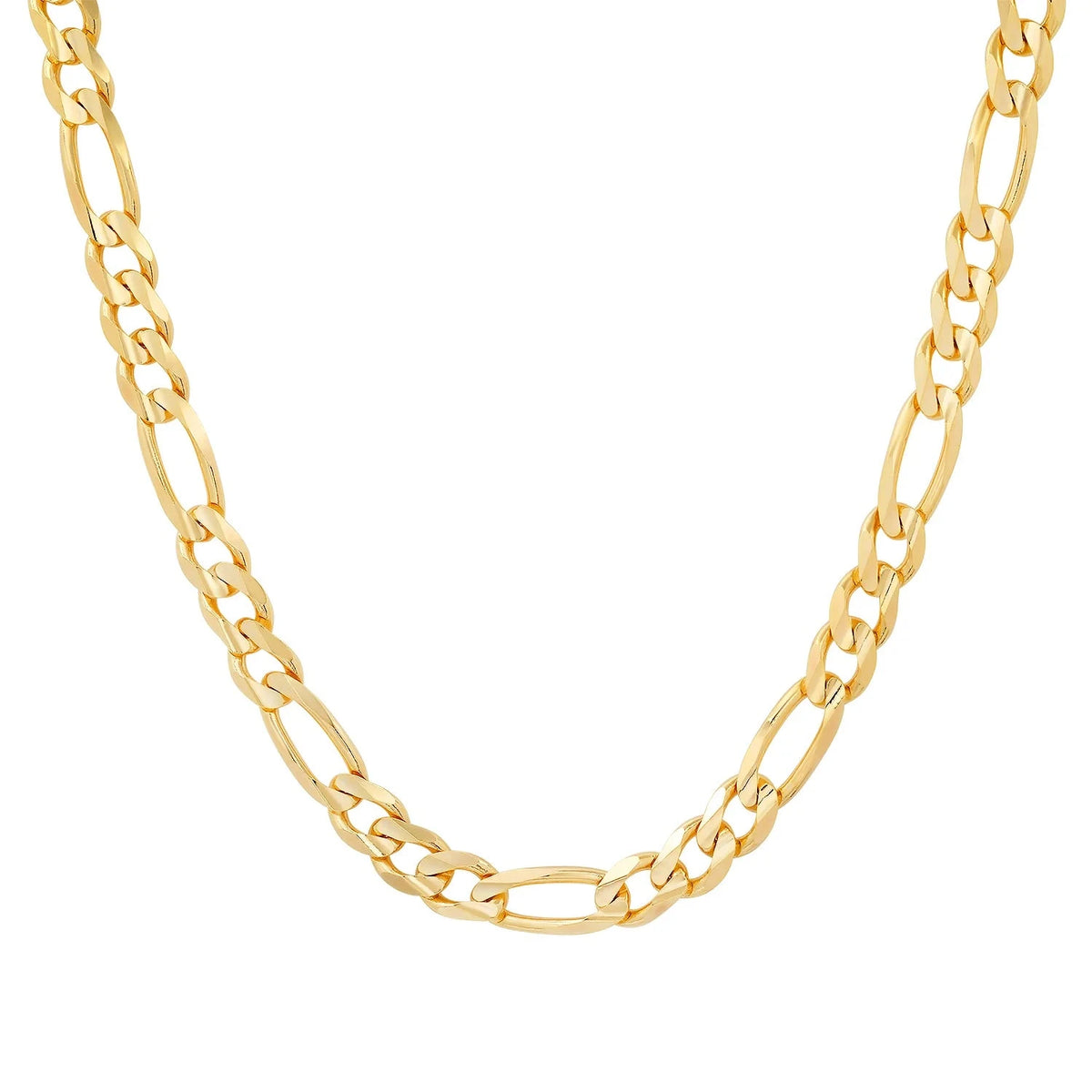 14K gold Figaro chain with 5mm links, featuring a polished finish and classic design, ideal for stylish jewelry wear