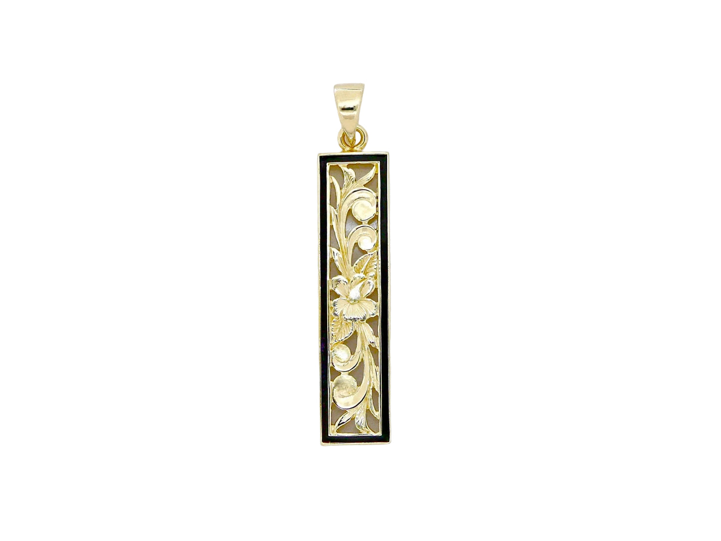 Hawaiian 14K Gold flat vertical pendant, 6mm size.