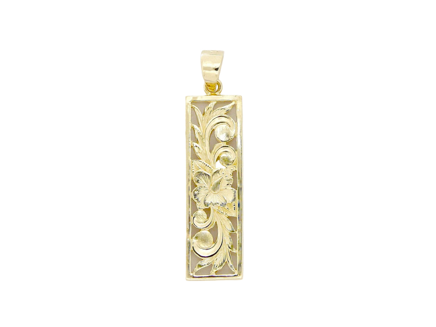 Hawaiian 14K Gold flat vertical pendant, 8mm size, with sleek and simple design.