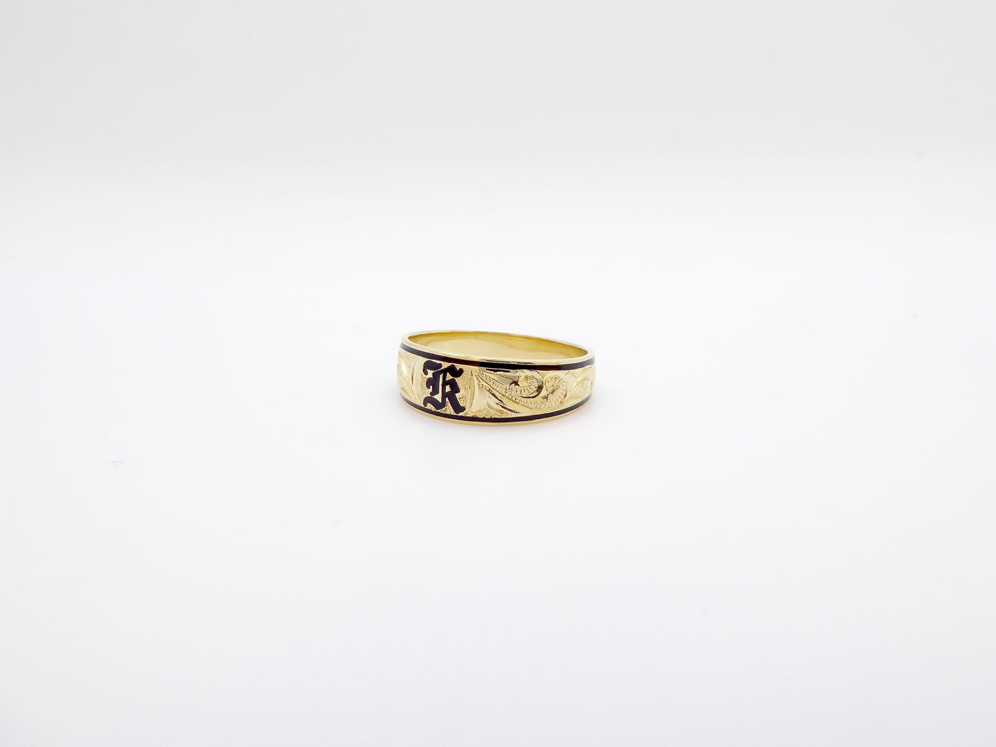 Gold Ring with Letter and Black Inlay image 0
