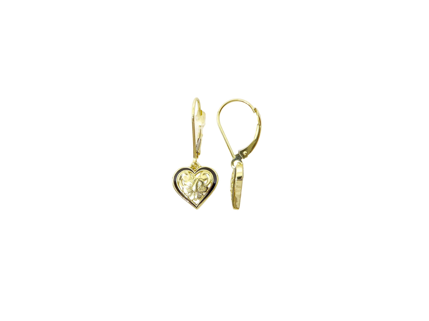 Hawaiian 14K Gold heart cut-out lever back earring.