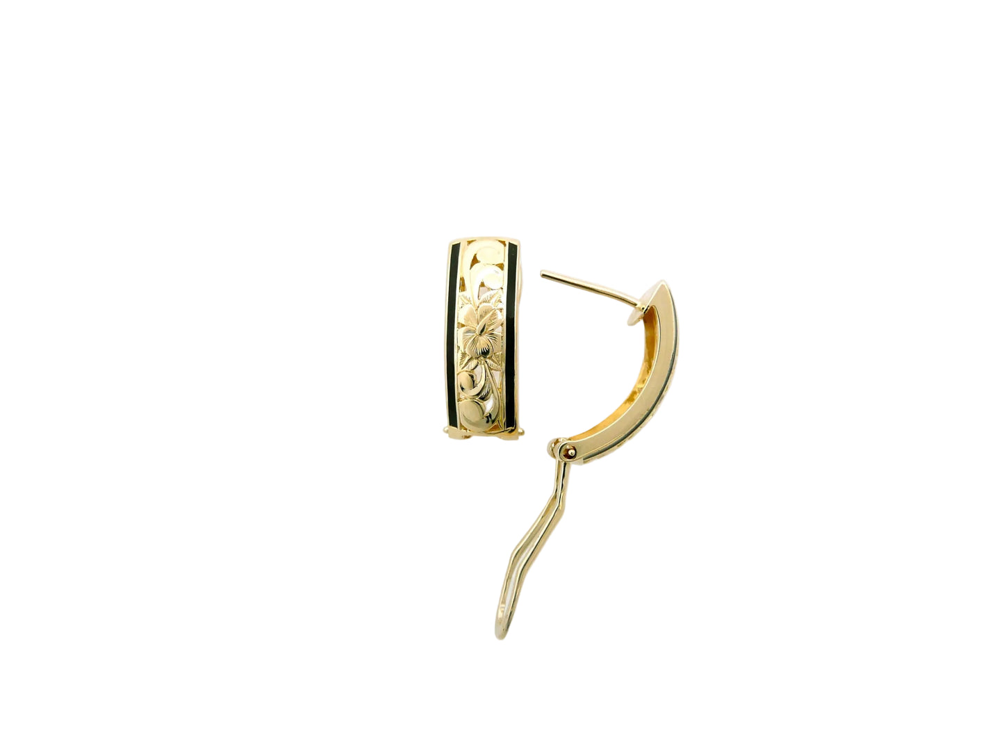 Hawaiian 14K Gold hibiscus dome earring with 6mm floral design, featuring intricate craftsmanship and a polished finish.