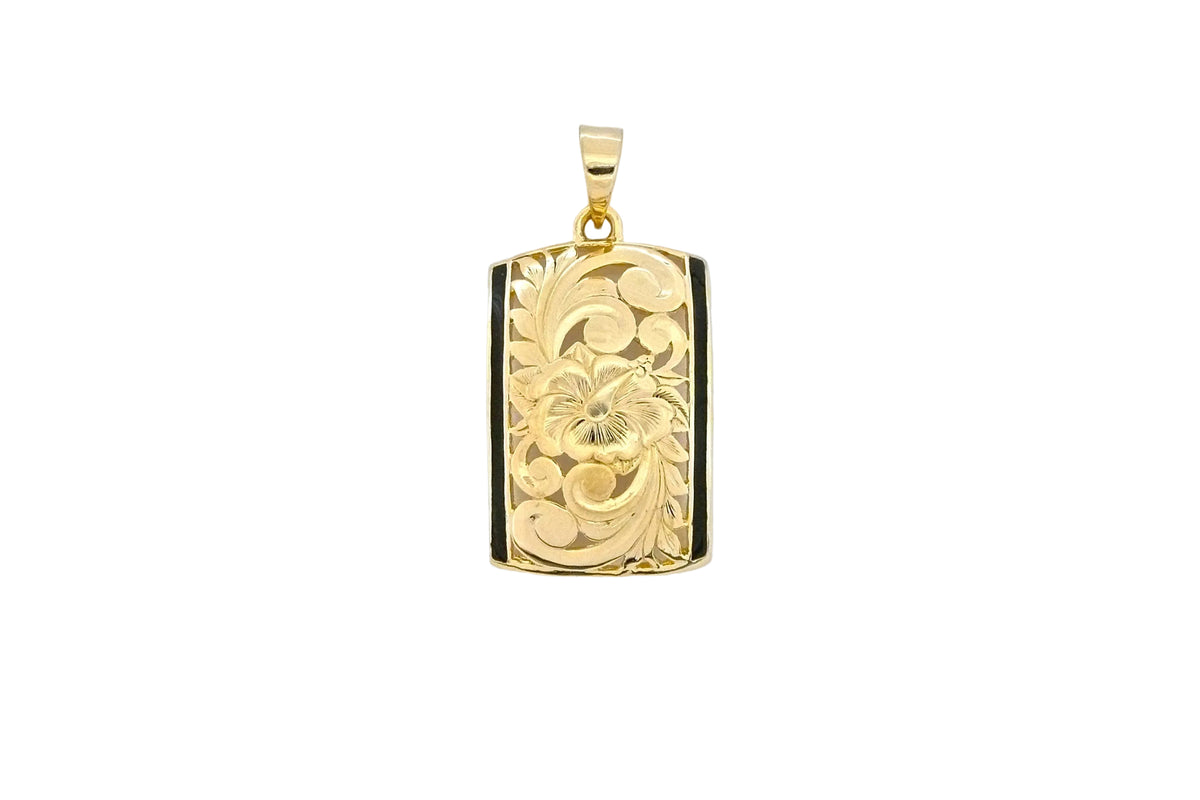 Hawaiian 14K Gold hibiscus Dome Pendant, 15mm.