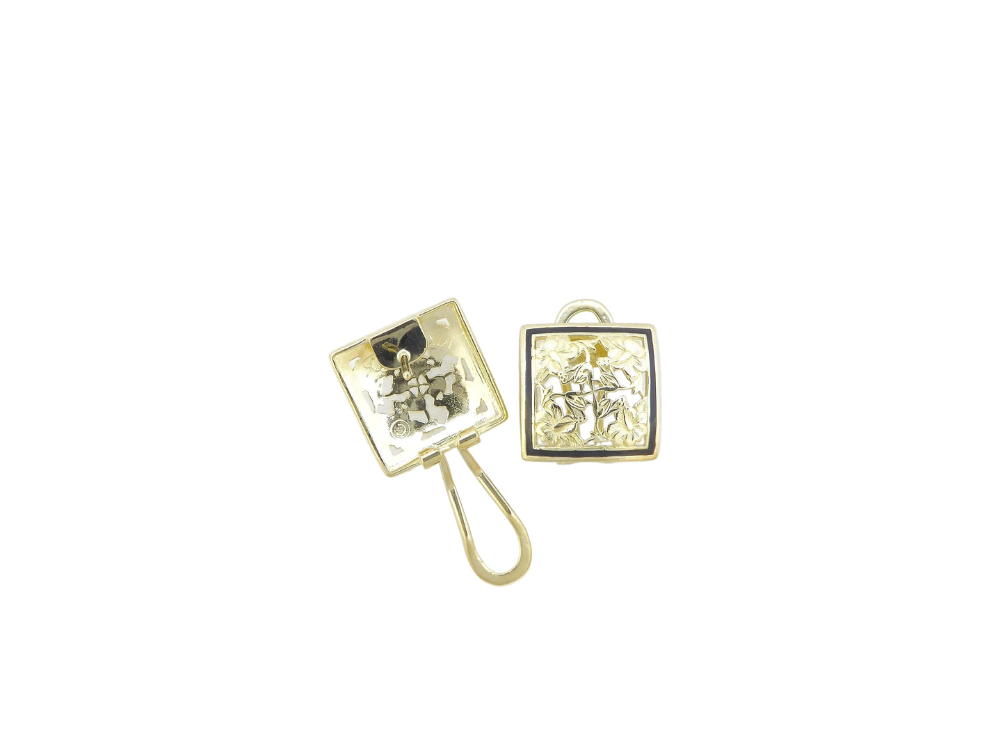 Small 14K gold hibiscus quilt earrings featuring floral design, perfect for elegant jewelry collection.