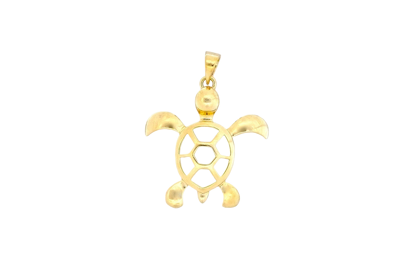 Hawaiian 14K Gold large 14K gold Honu pendant featuring a sea turtle design.