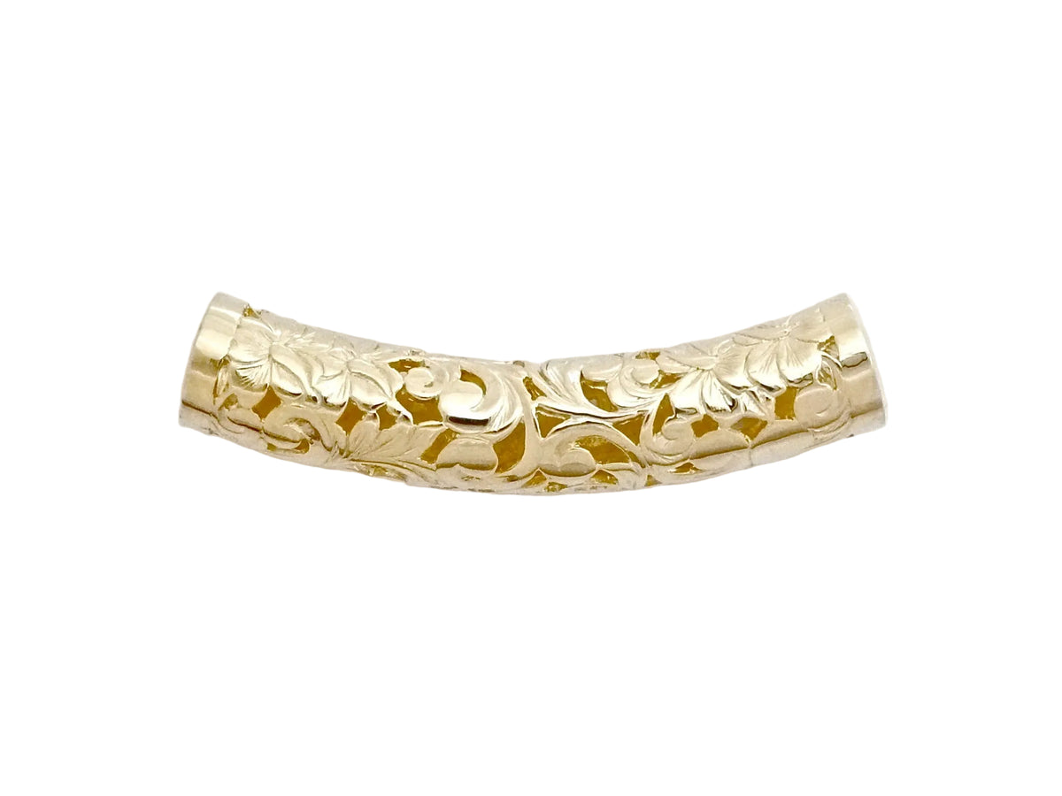 Hawaiian 14K Gold large 14K gold horizontal curved floater pendant with sleek design.