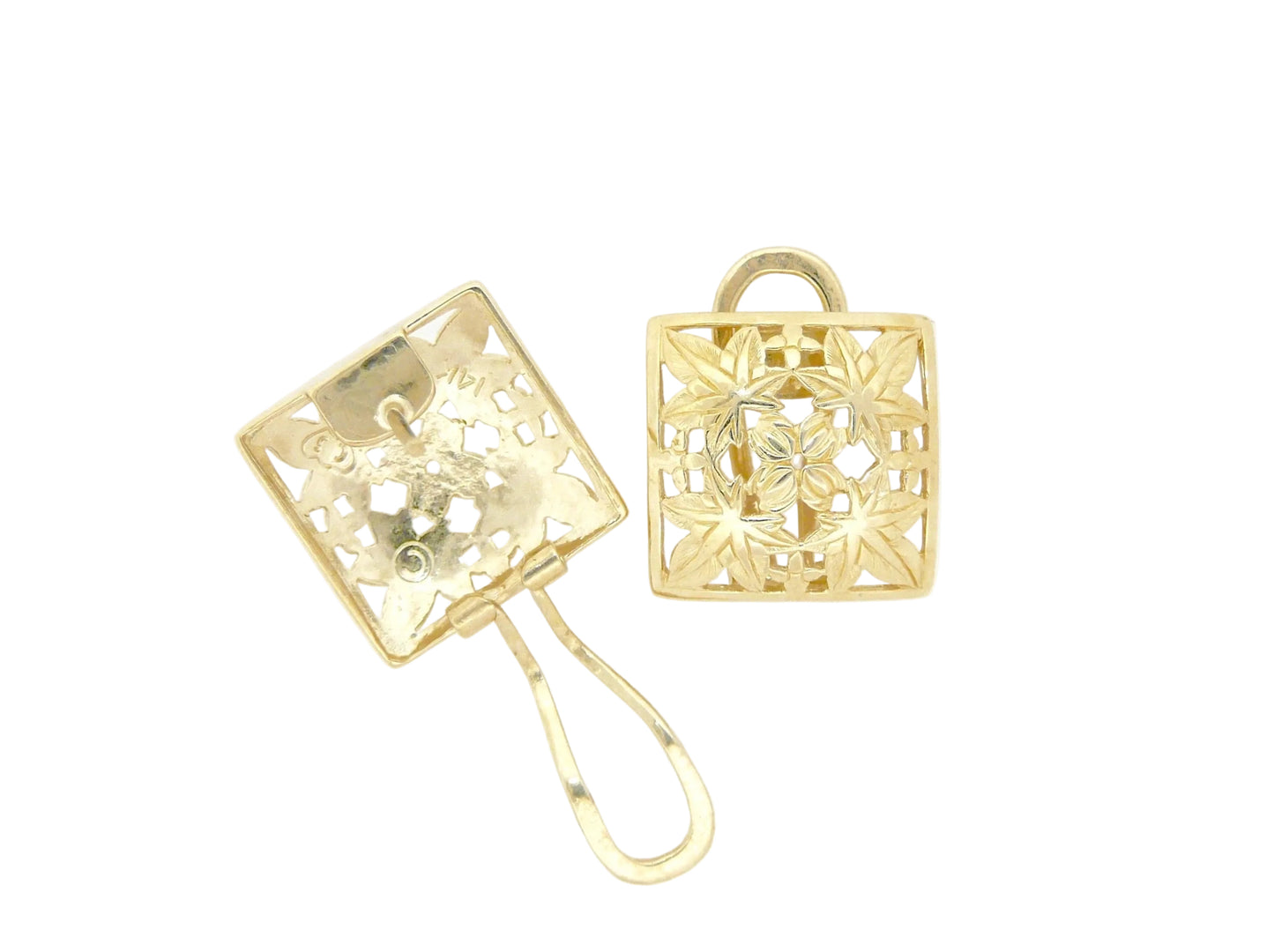 Large 14K gold Kukui Quilt Earring featuring intricate design, crafted by Ashley's Gift Shop.