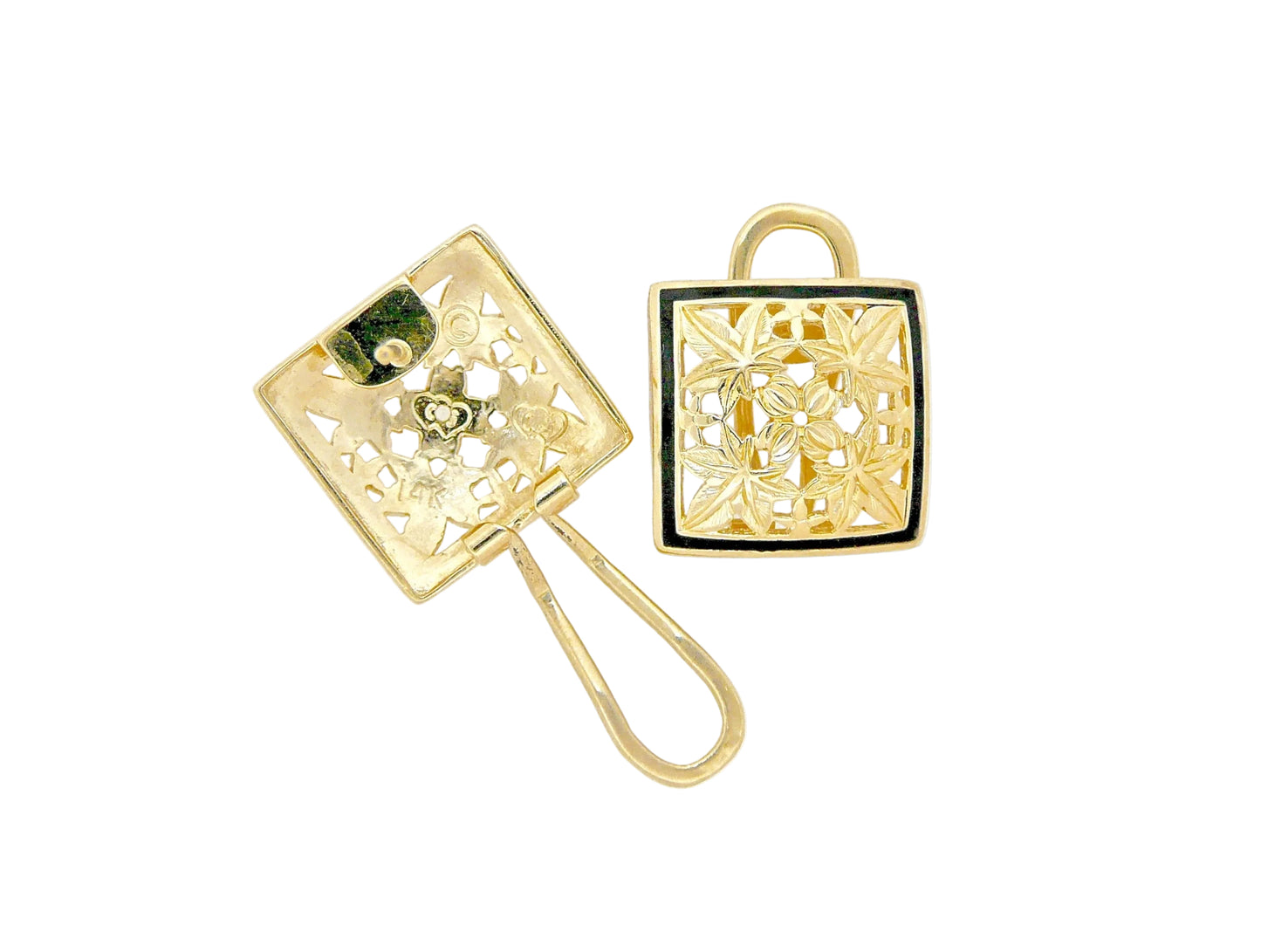 Large 14K gold Kukui Quilt Earring featuring intricate design, crafted by Ashley's Gift Shop.