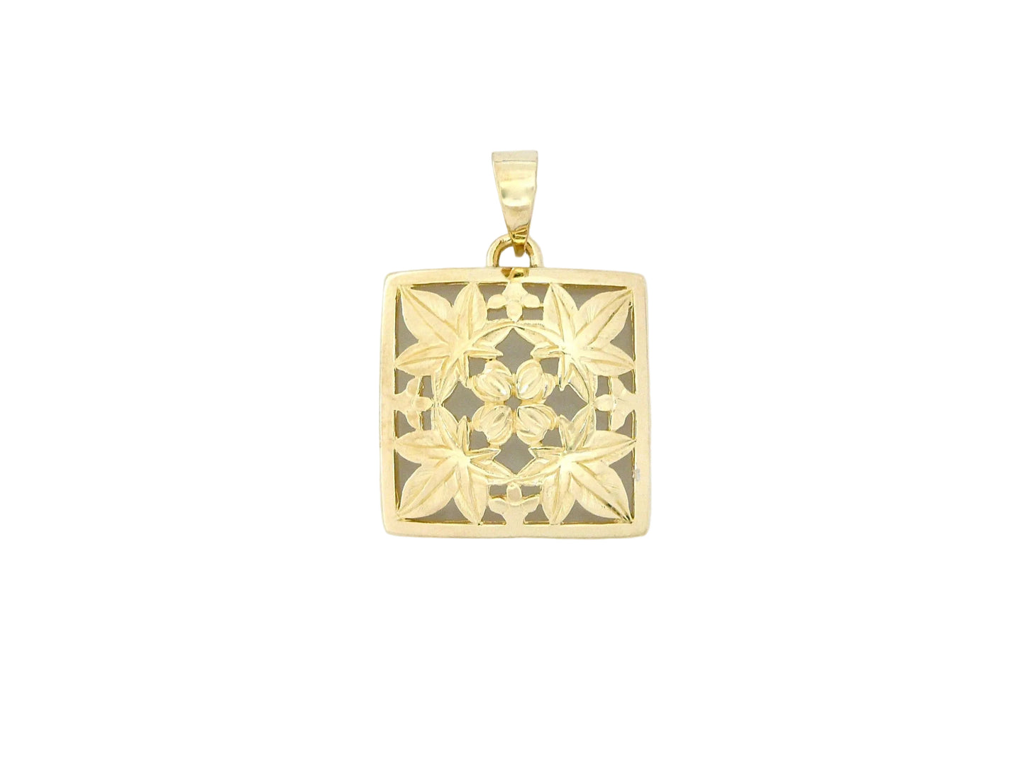 Large 14K gold Kukui Quilt pendant featuring intricate Hawaiian-inspired design, crafted by Ashley's Gift Shop.