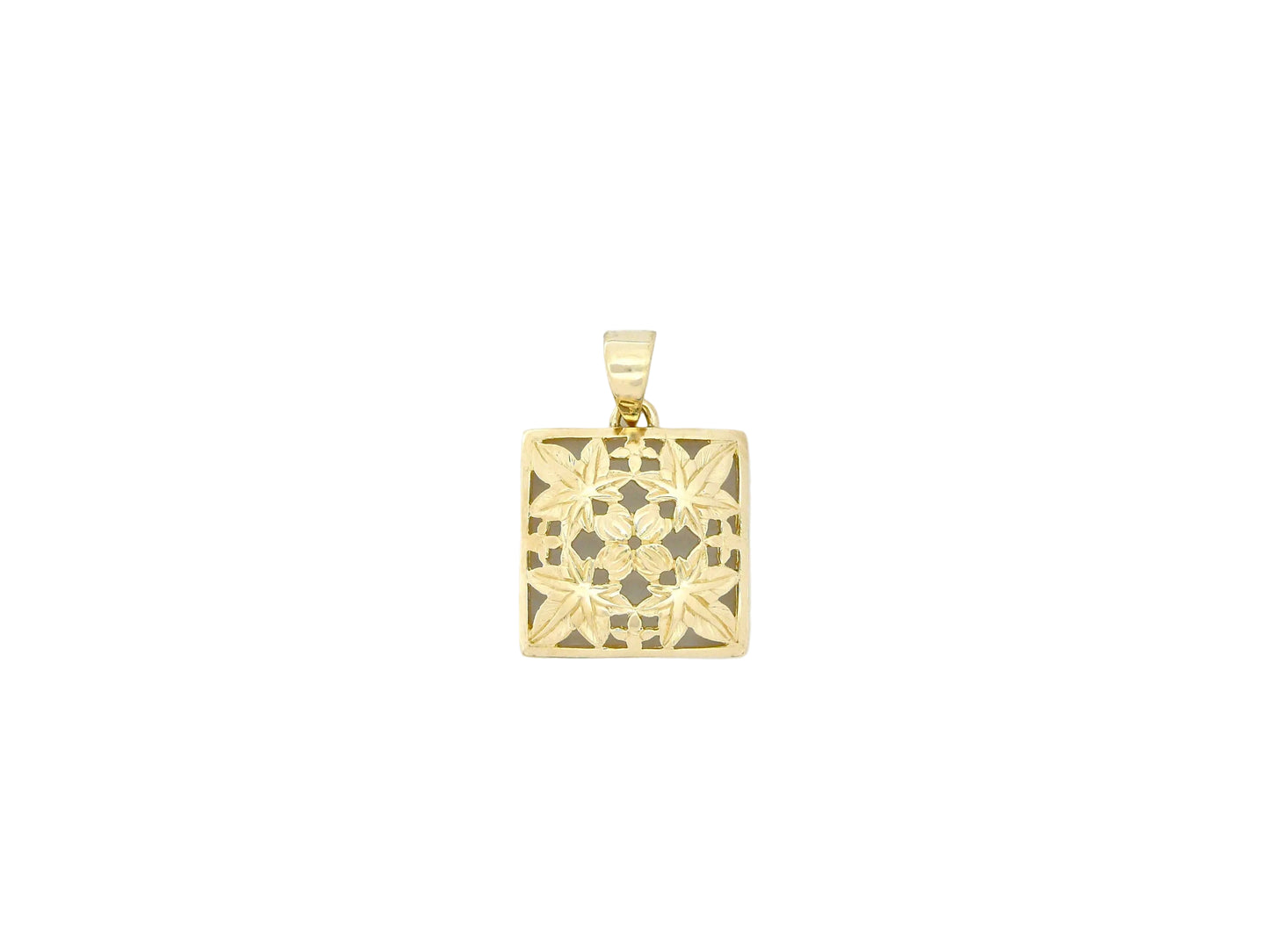 Small 14K gold Kukui Quilt pendant featuring intricate Hawaiian-inspired design, perfect for jewelry or necklace embellishment.
