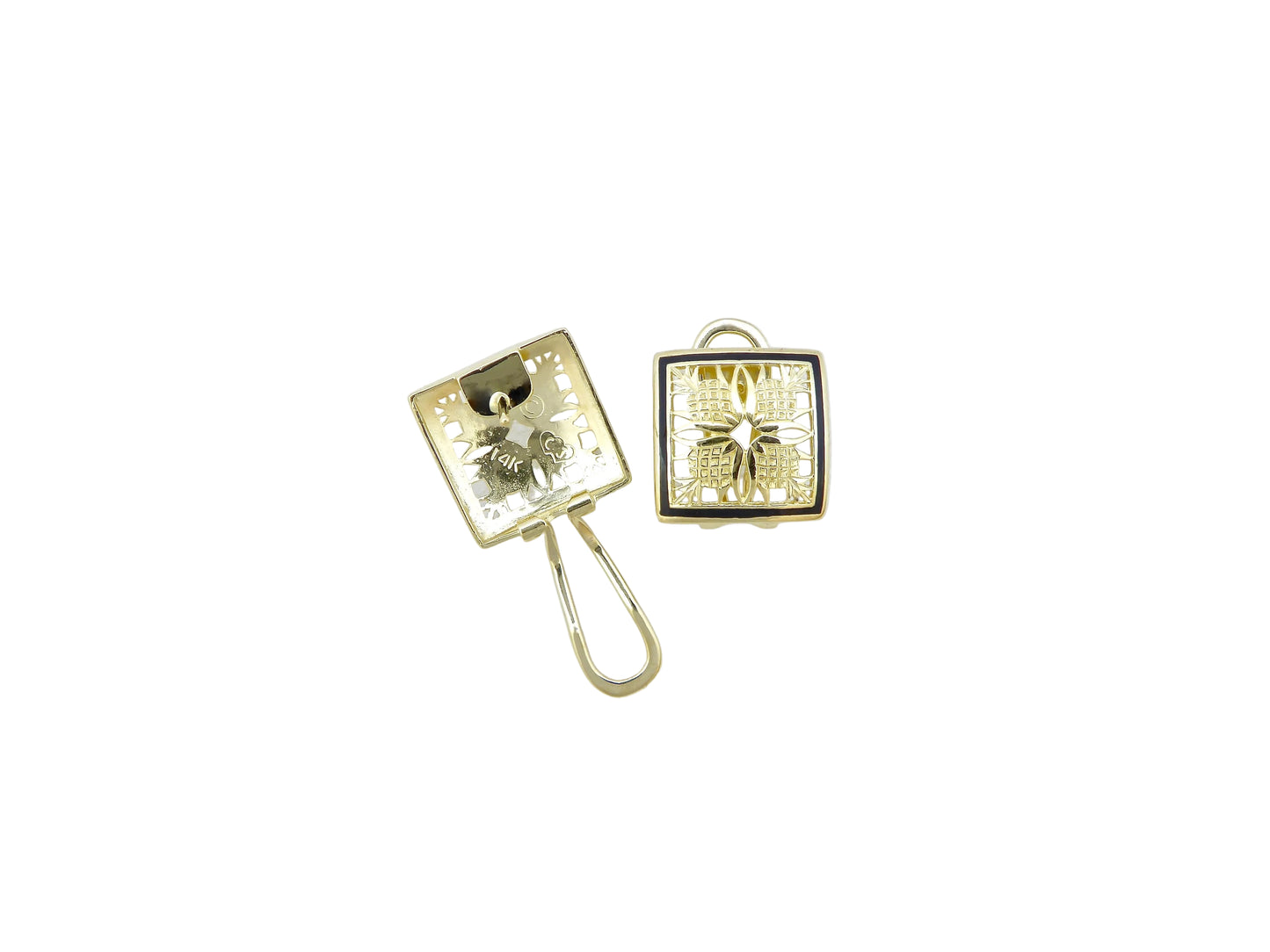 Small 14K gold pineapple quilt earring featuring intricate pineapple design, perfect for a subtle, stylish accessory.