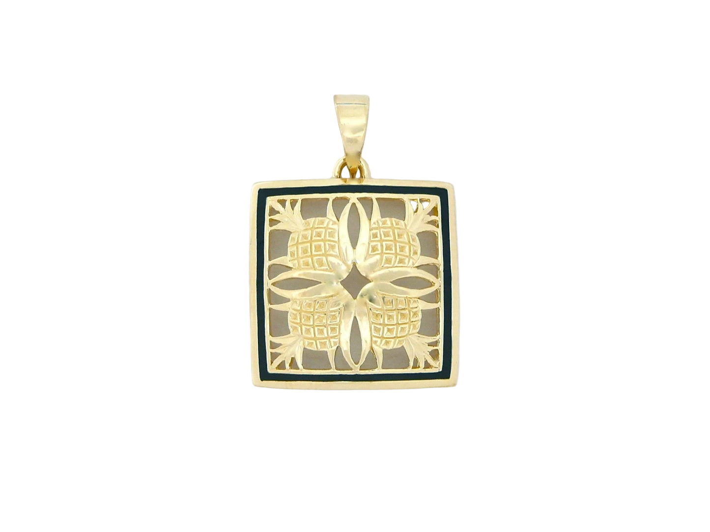 Large 14K gold pineapple quilt pendant featuring intricate detailing, ideal for jewelry and necklace accessories.