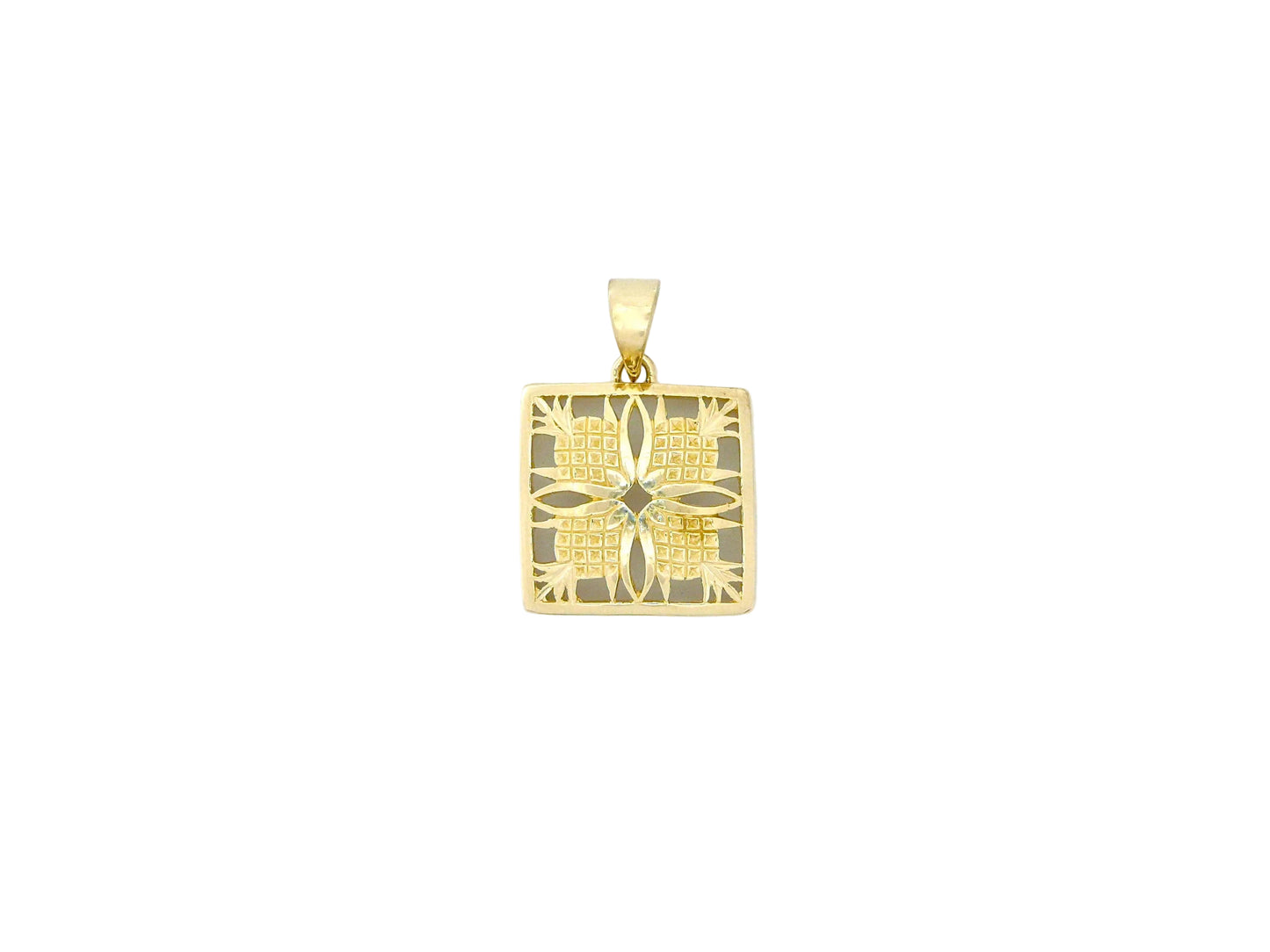 Small 14K gold pineapple quilt pendant, detailed jewelry piece with textured design, from Ashley's Gift Shop.
