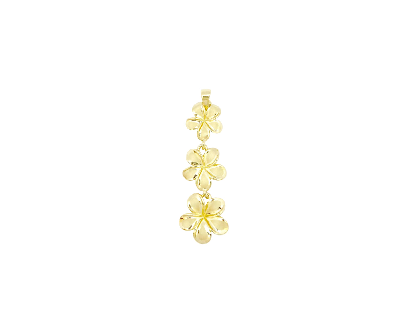 14K gold Plumeria #1, 2, 3 pendant featuring delicate floral design, crafted by Ashley's Gift Shop.