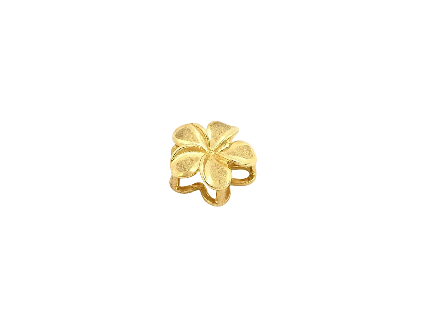 Hawaiian 14K Gold plumeria Drop Pendant with floral design, featuring a delicate flower shape and polished finish.